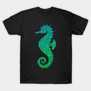 Green Ombre Faux Glitter Seahorse T-Shirt